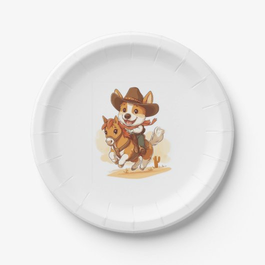 Cowboy Corgi - Western Rodeo Dog Pappteller (Vorderseite)