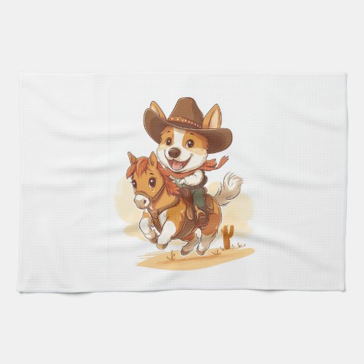 Cowboy Corgi � Western Rodeo Hund Geschirrtuch (Horizontal)