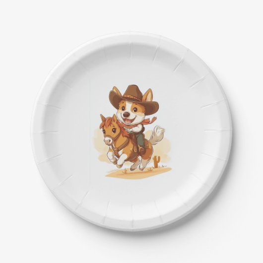 Cowboy Corgi � Western Rodeo Hund Pappteller (Vorderseite)