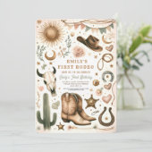 Cowboy Country First Rodeo Erster Geburtstag 1. Einladung (Stehend Vorderseite)