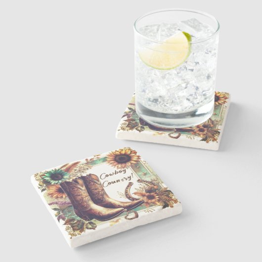 Cowboy Country Rustikaler Western Steinuntersetzer (Seitenansicht)