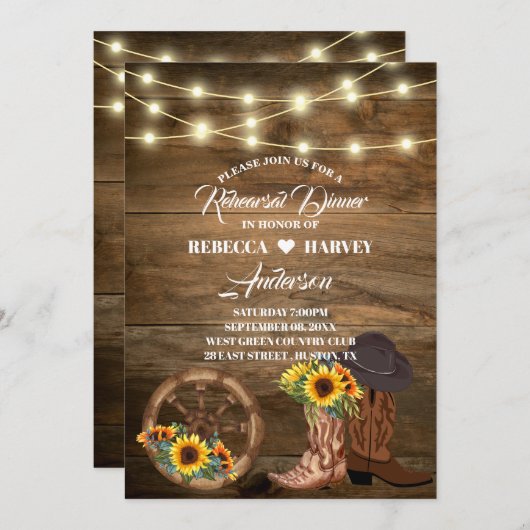 Cowboy Country Western Hochzeit Probe Dinner Einladung (Vorne/Hinten)