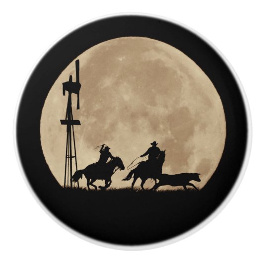 Cowboy Country Western Team Roping Keramikknauf (Vorderseite)