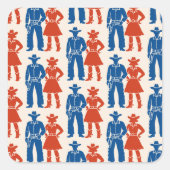 Cowboy & Cowgirl Americana Quadratischer Aufkleber (Vorderseite)