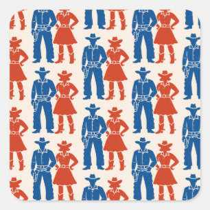 Cowboy & Cowgirl Americana Quadratischer Aufkleber