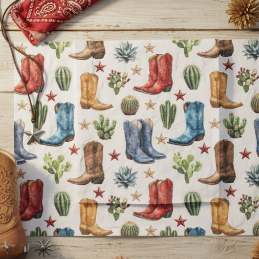 Cowboy Cowgirl Boots Western Cactus Seidenpapier