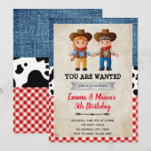 Cowboy-Cowgirl-Geburtstagsfeier Einladung (Vorne/Hinten)