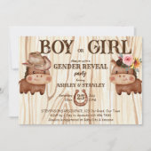 Cowboy Cowgirl Geschlecht enthüllt Party niedliche Einladung (Vorderseite)