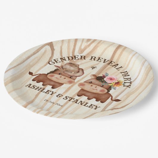 Cowboy Cowgirl Geschlecht enthüllt Party Pappteller (Schrägansicht)