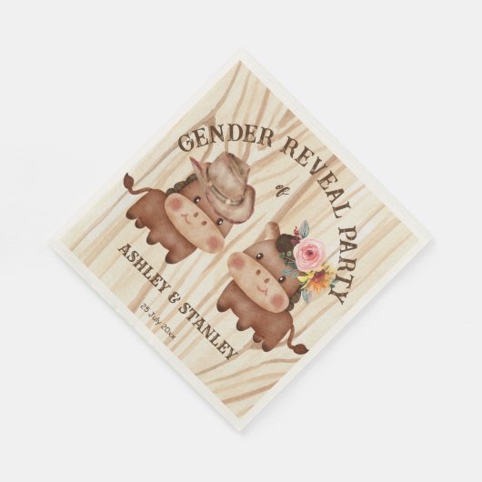 Cowboy Cowgirl Geschlecht enthüllt rustikales Part Serviette (Ecke)