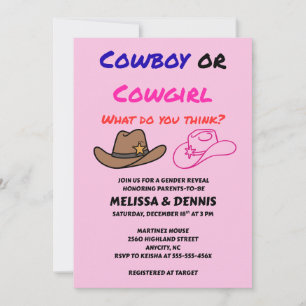 Cowboy Cowgirl Geschlechtsenthüllungsfeier Einladung