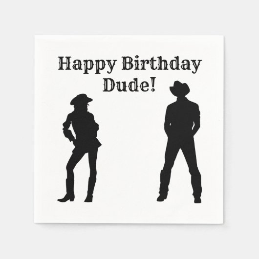 Cowboy Cowgirl Happy Birthday Typ Serviette (Vorderseite)