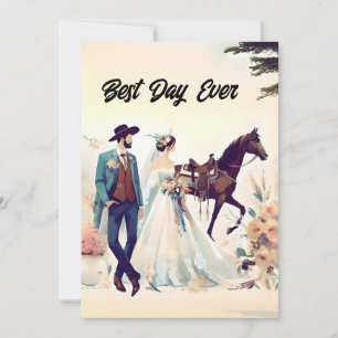 Cowboy, Cowgirl, Horse Best Day Ever Wedding Einladung
