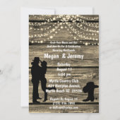 Cowboy Cowgirl Hug Wood String Light Empfang Einladung (Vorderseite)