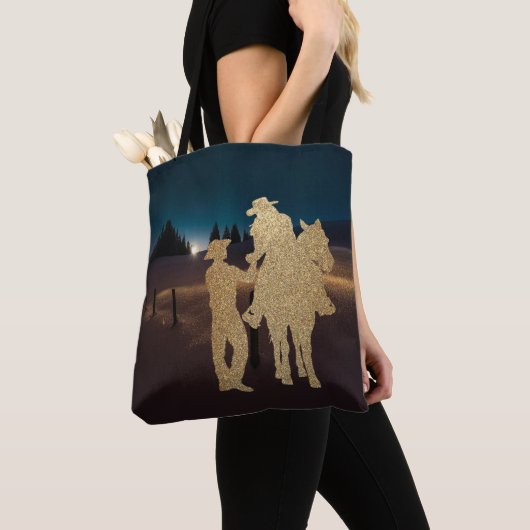 Cowboy Cowgirl Pferd Romantische Mondlicht Tote Ta Tasche (Von Nahem)