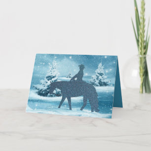 Cowboy Cowgirl Pferd Winter Scene Holiday Card Feiertagskarte