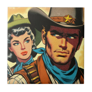 Cowboy/Cowgirl Retro Comicen Fliese