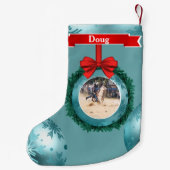 Cowboy Cowgirl Roping Blue Custom Foto Strumpf Kleiner Weihnachtsstrumpf (Rückseite)