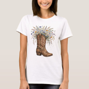 Cowboy/Cowgirl-Stiefel und Blumen T-Shirt