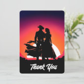 Cowboy & Cowgirl Sunset Dankeskarte (Stehend Vorderseite)