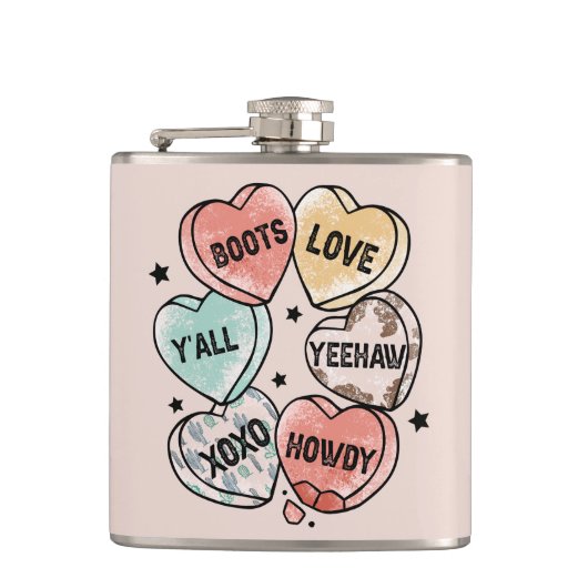 Cowboy Cowgirl Thema Herz Flachmann (Vorderseite)