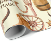 Cowboy Cowgirl Western Pferd personalisierter Name Geschenkpapier (Rolleneckpunkt)