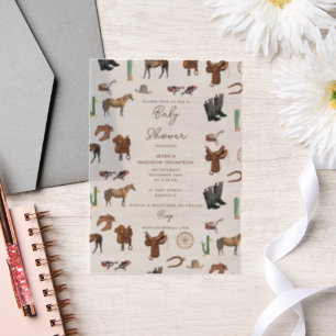 Cowboy Cowgirl Western Rodeo Country Baby Dusche Pergament Einladungen