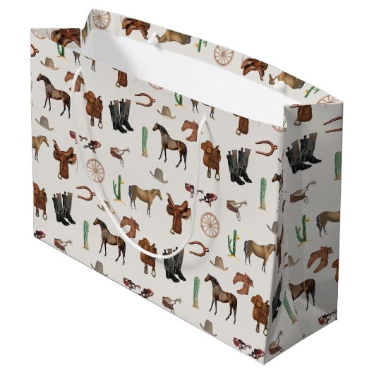 Cowboy Cowgirl Western Rodeo Country Pattern Große Geschenktüte (Rückseite Schrägansicht)