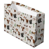 Cowboy Cowgirl Western Rodeo Country Pattern Große Geschenktüte (Vorderseite Schrägansicht)