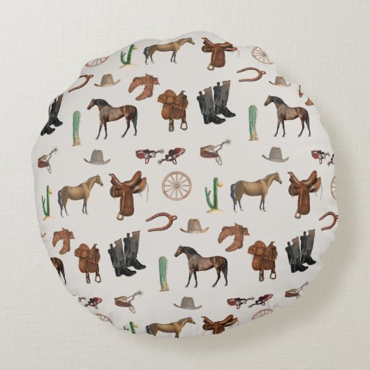 Cowboy Cowgirl Western Rodeo Country Pattern Rundes Kissen (Rückseite)