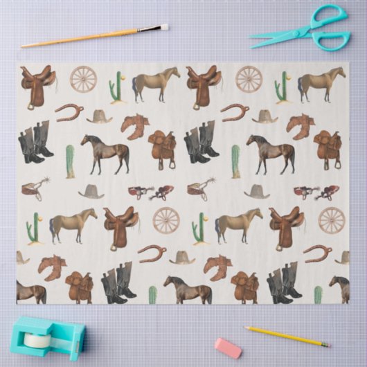 Cowboy Cowgirl Western Rodeo Country Pattern Seidenpapier (Basteln)