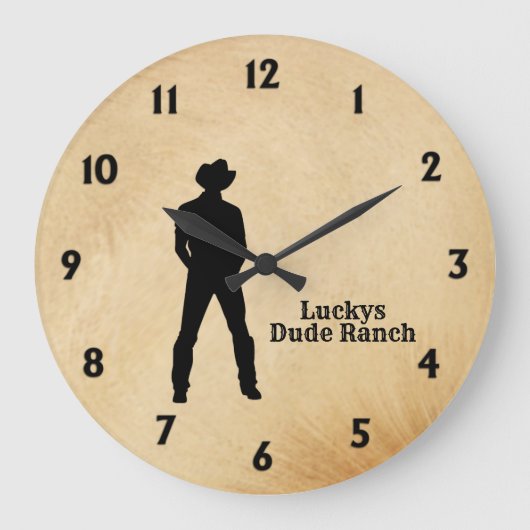 Cowboy Custom Text Große Wanduhr (Vorderseite)