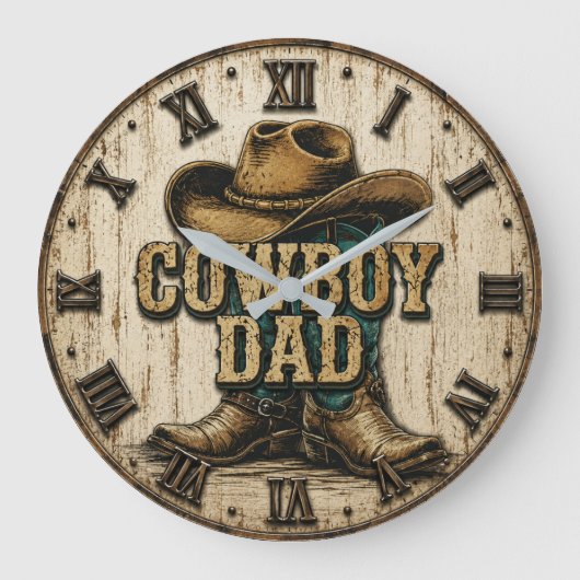 Cowboy Dad Western Rustic Ranch Große Wanduhr (Vorderseite)