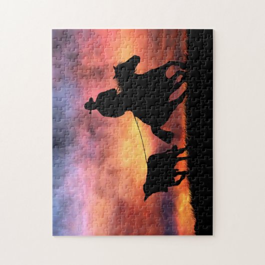 Cowboy, der auf dem Pferd eine Stimmung aufwirft Puzzle (Vertikal)