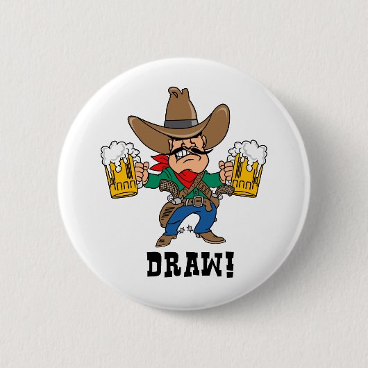 Cowboy, der Bier-Tassen hält Button (Vorderseite)
