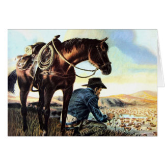 Cowboy, der das Rosenbeet betet