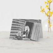 Cowboy, der einen Brief mit einem Pferd liest Karte (Gelbe Blume)