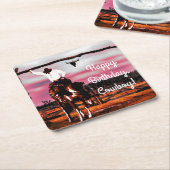 Cowboy, der einen Pferden-Geburtstag reitet Rechteckiger Pappuntersetzer (angewinkelt)