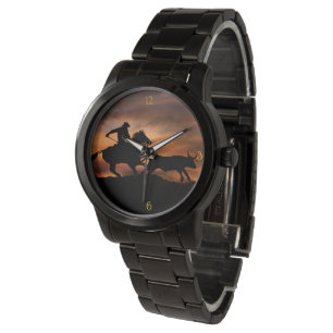 Cowboy, der einen SteerCountry-Western aufwirft Armbanduhr