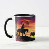 COWBOY, DER LONGHORN-OCHSE-SILHOUETTE IN HERDEN TASSE (Links)