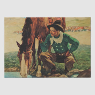 Cowboy, der sein Pferd wässert von NC Wyeth Seidenpapier