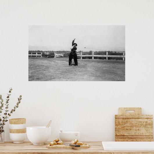 Cowboy, der seine Lasso-Fähigkeiten übt Poster (Küche)