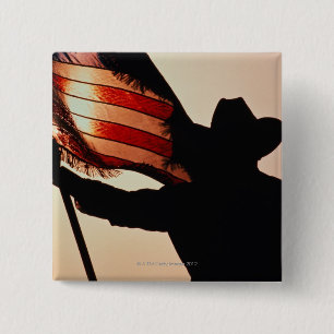 Cowboy, der US Flagge hält, Silhouette, Button