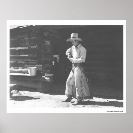 Cowboy, der von einer Peter Pan-Erdbutter-Dose iss Poster (Vorne)