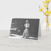 Cowboy, der von einer Peter Pan-Erdnussbutter Can. Karte (Gelbe Blume)