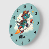 Cowboy Dino Reiten Große Wanduhr (Winkel)