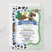 Cowboy & Dinosaurier Boys Brothers Birthday Invasi Einladung (Vorderseite)