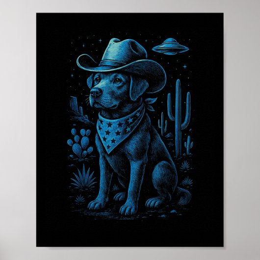 Cowboy Dog Labrador Retriever Alien Western Wüste Poster (Vorne)