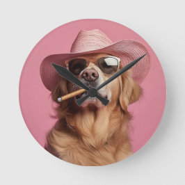 Cowboy Dog Wall Clock with Hat and Sunglasses - Hu Runde Wanduhr