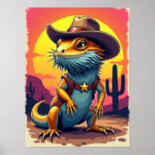 Cowboy Dragon Lizard - Funny Fantasy Poster (Vorne)